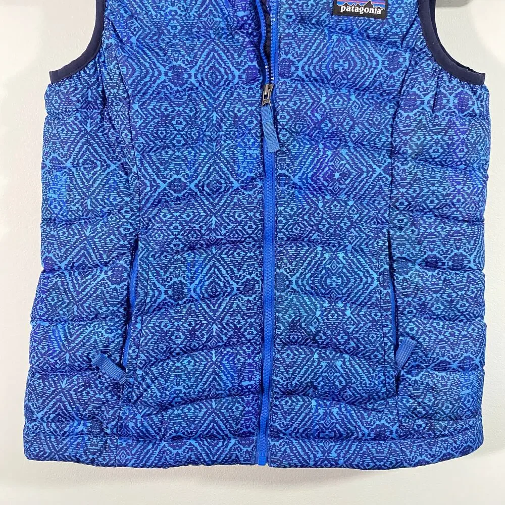 Patagonia Girl's Blue Graphics Full Zip Down Filled Vest Size S (7-8)